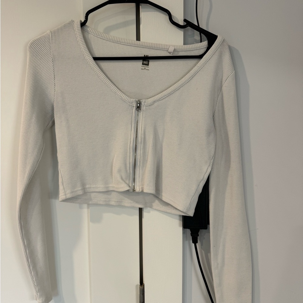 Garage white crop top long sleeve zip up